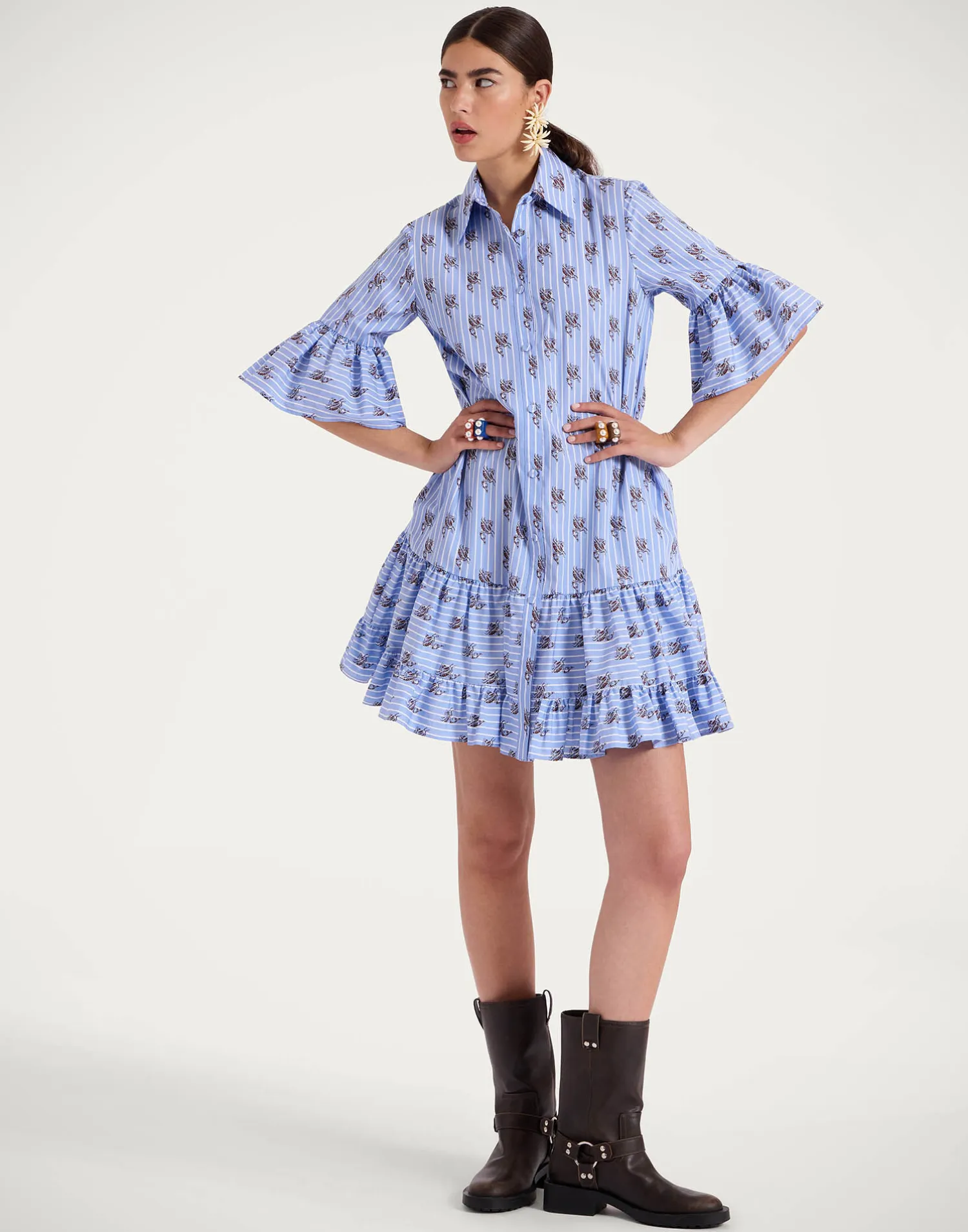 La DoubleJ Vestiti<Choux DressGryphos Light Blue in Cotton Poplin