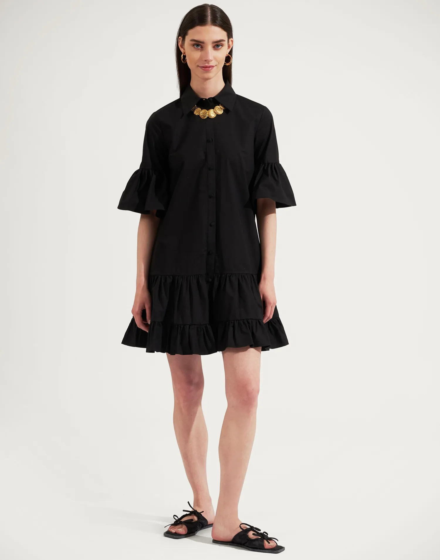La DoubleJ Vestiti<Choux DressSolid Black in Cotton Poplin