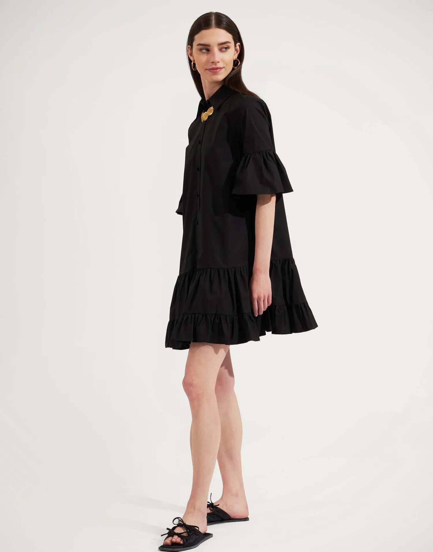 La DoubleJ Vestiti<Choux DressSolid Black in Cotton Poplin
