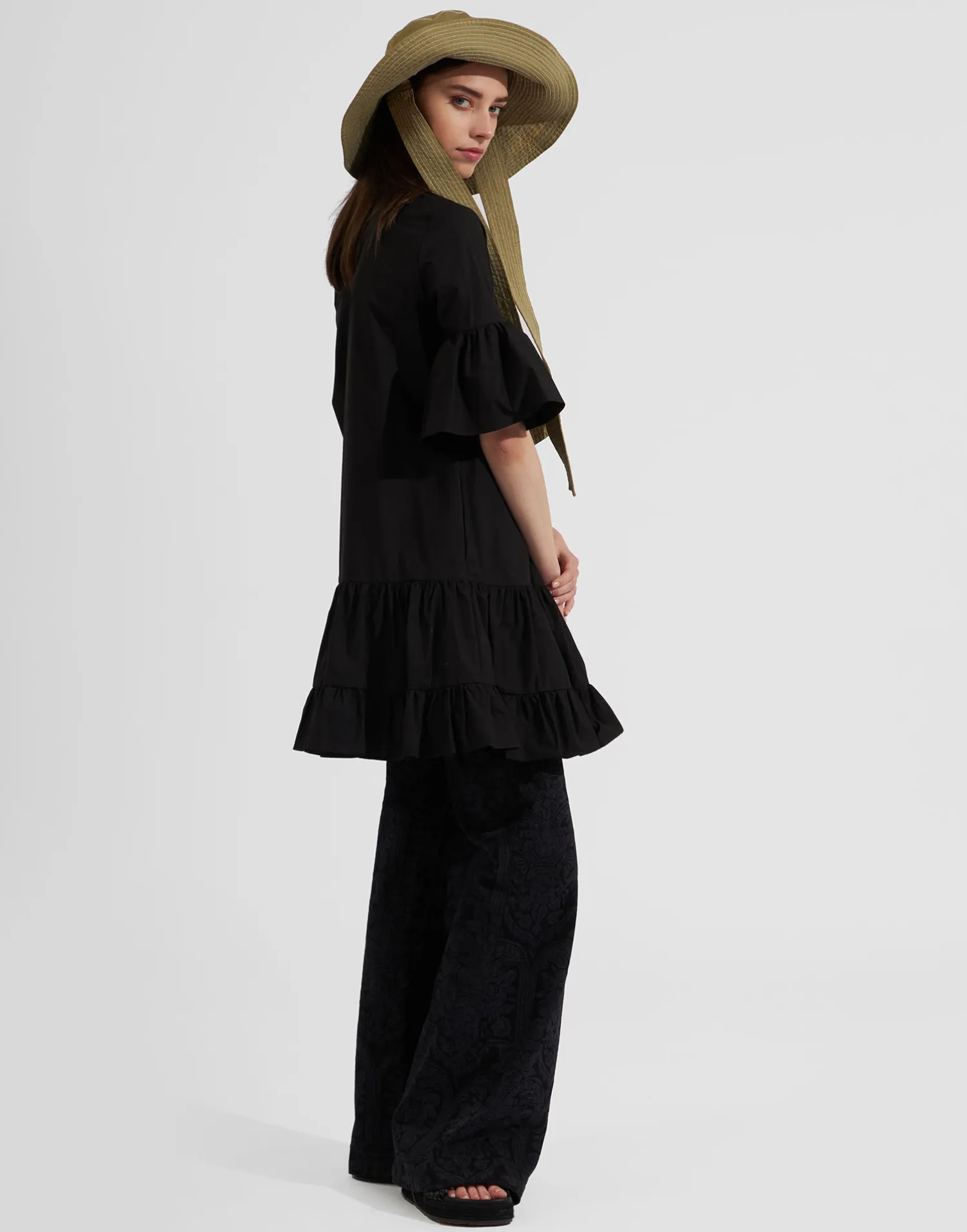 La DoubleJ Vestiti<Choux DressSolid Black in Cotton Poplin