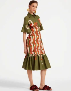La DoubleJ Vestiti<Choux Midi DressPrometheus Placée Camouflage in Summer Poplin