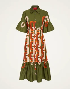 La DoubleJ Vestiti<Choux Midi DressPrometheus Plac&eacute;e Camouflage in Summer Poplin