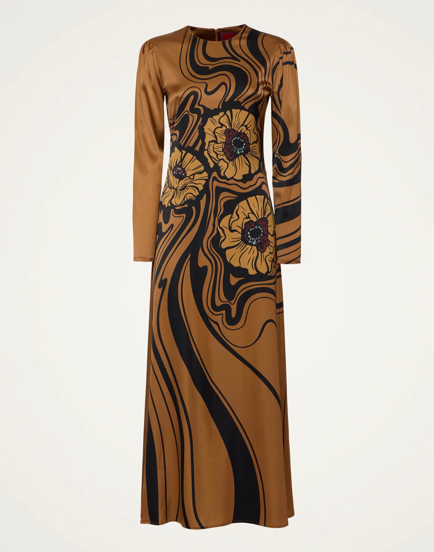 La DoubleJ Vestiti<Clingy SwingBig Blooms Placée Brown in Stretch Satin