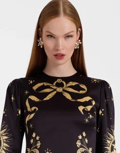 La DoubleJ Vestiti<Clingy Swing DressBoboli Plac&eacute;e Black in Stretch Satin