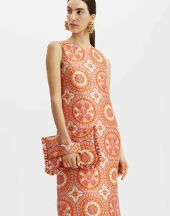 La DoubleJ Vestiti<Column DressSun Orange in Jacquard With Feathers