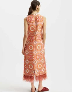 La DoubleJ Vestiti<Column DressSun Orange in Jacquard With Feathers