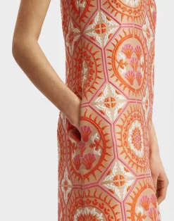 La DoubleJ Vestiti<Column DressSun Orange in Jacquard With Feathers