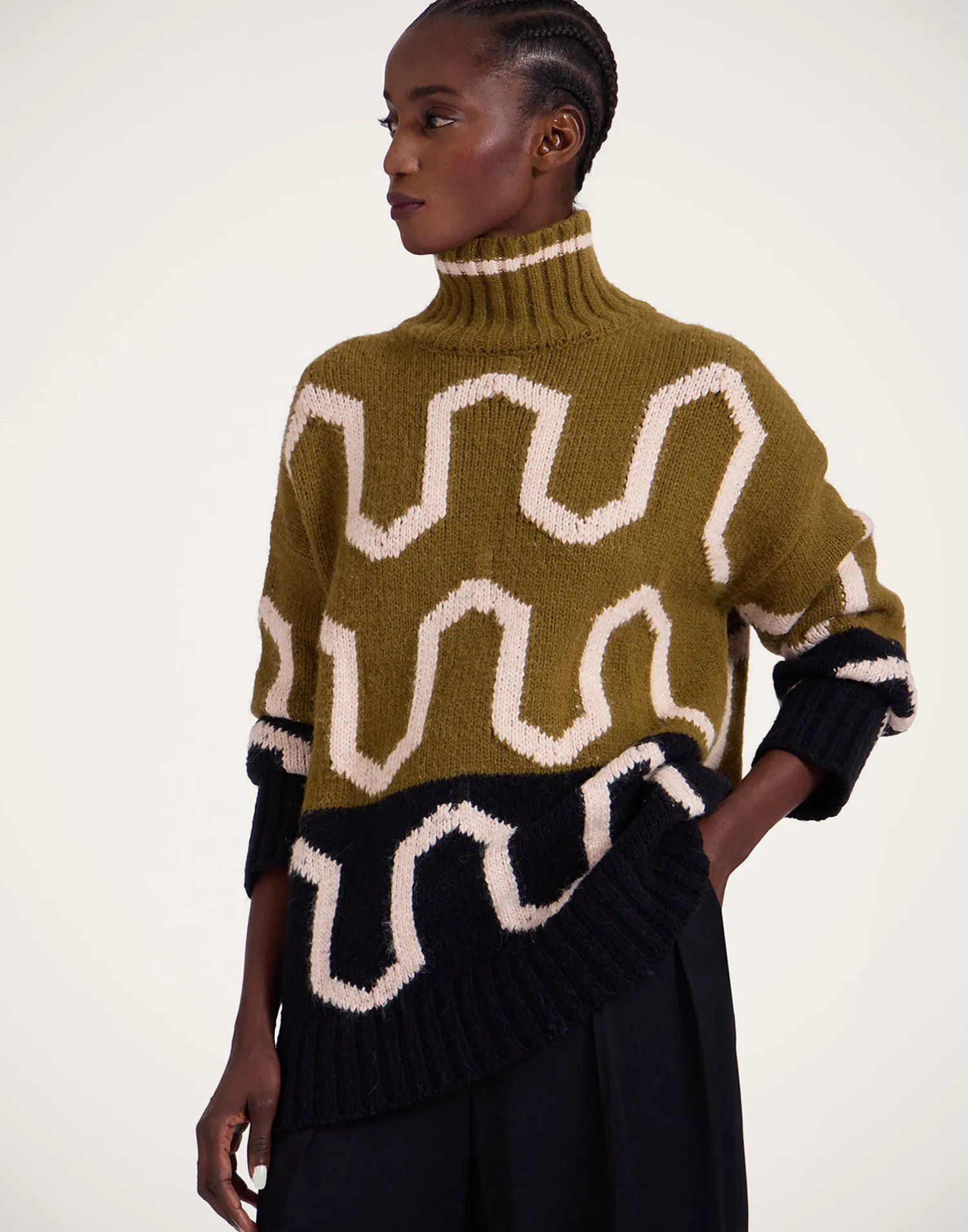 La DoubleJ Maglieria<Comber TurtleneckGreen & Black in Wool