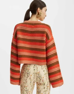 La DoubleJ Maglieria<Crop SweaterMulticolor Red in Cable Chain