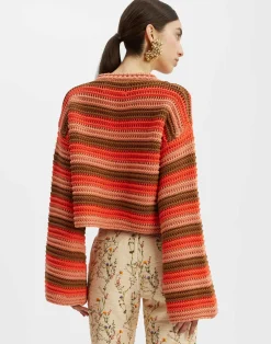 La DoubleJ Maglieria<Crop SweaterMulticolor Red in Cable Chain