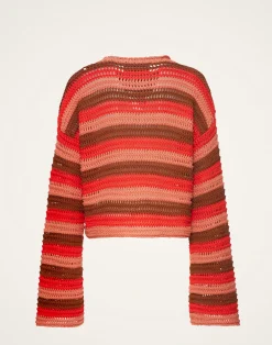 La DoubleJ Maglieria<Crop SweaterMulticolor Red in Cable Chain