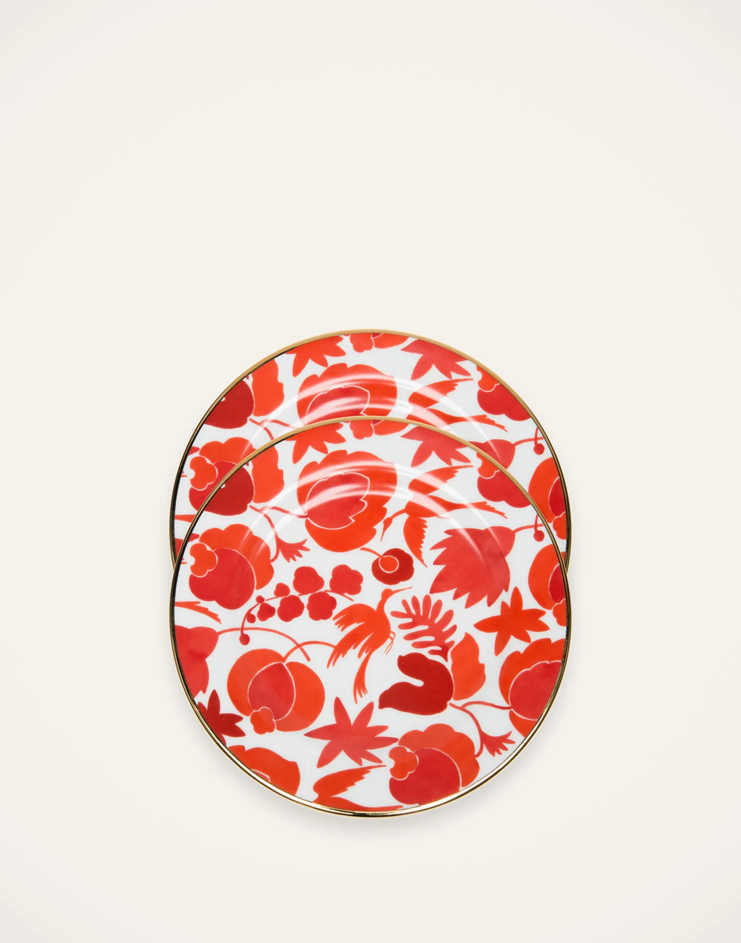 La DoubleJ Piatti Da Dessert & Piattini|Tavola<Dessert Plate Set of 2Wildbird Rosso/Bianco in Porcelain