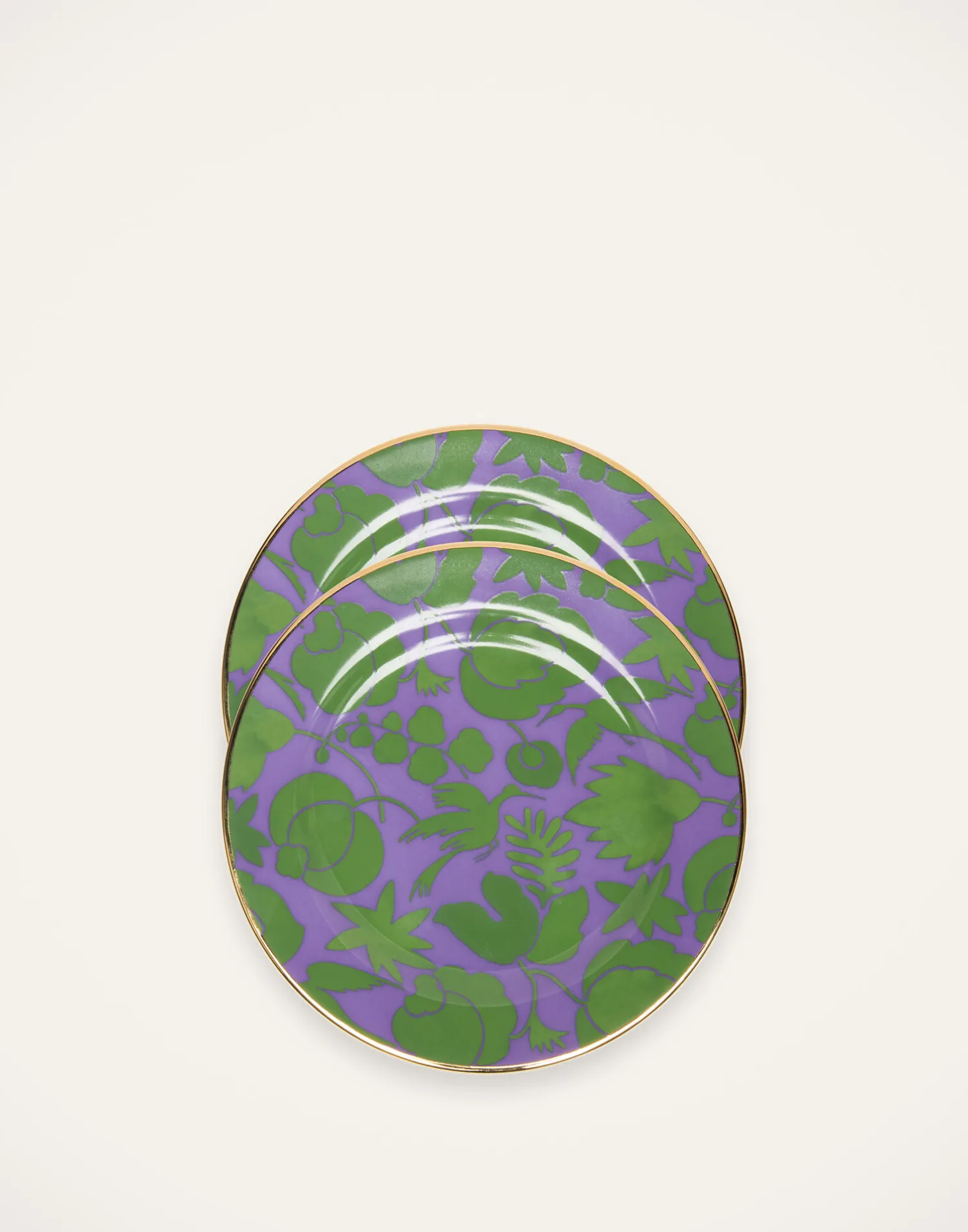 La DoubleJ Piatti Da Dessert & Piattini|Tavola<Dessert Plate Set of 2Wildbird Lilla/Verde in Porcelain