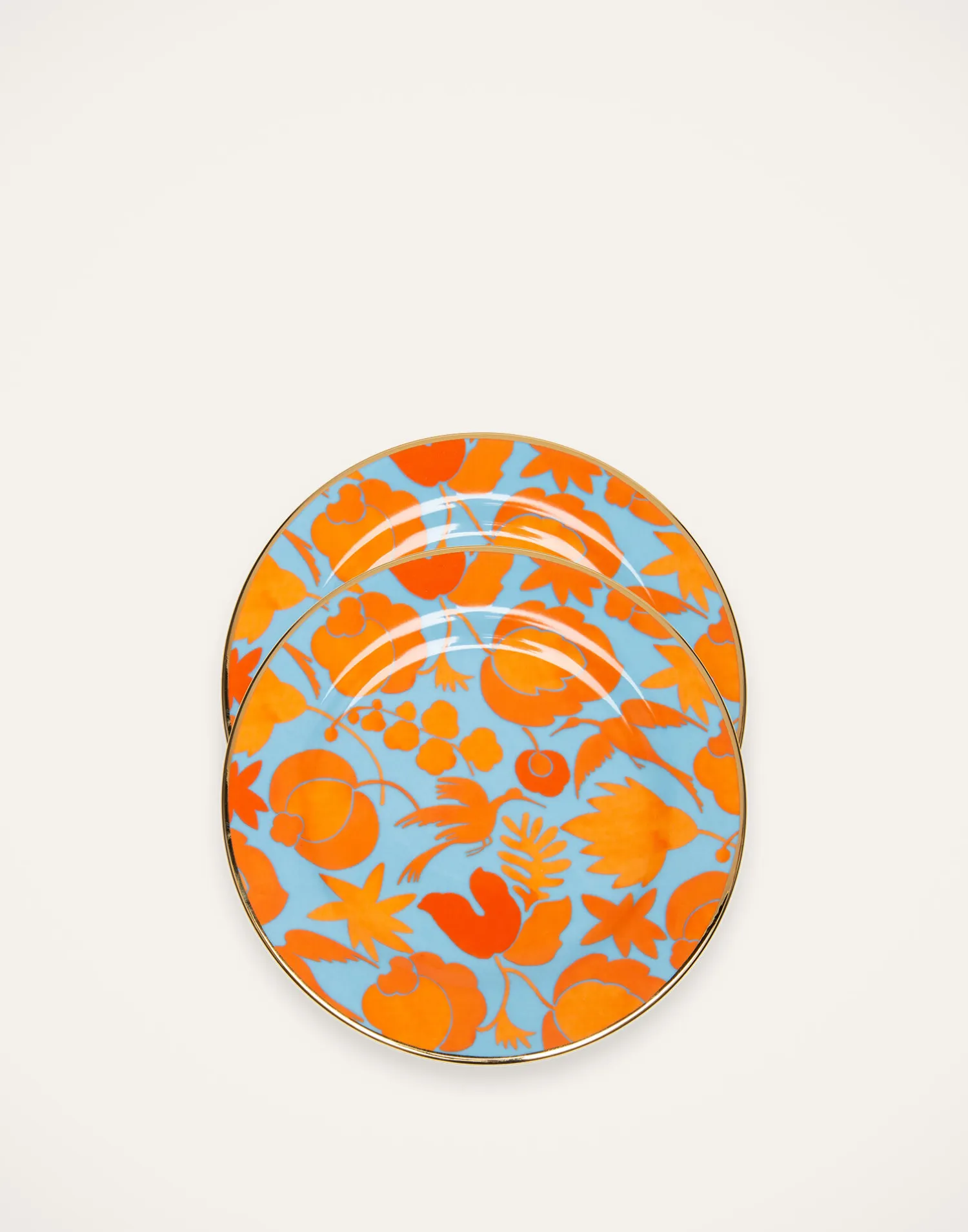 La DoubleJ Piatti Da Dessert & Piattini|Tavola<Dessert Plate Set of 2Wildbird Azzurro/Arancio in Porcelain