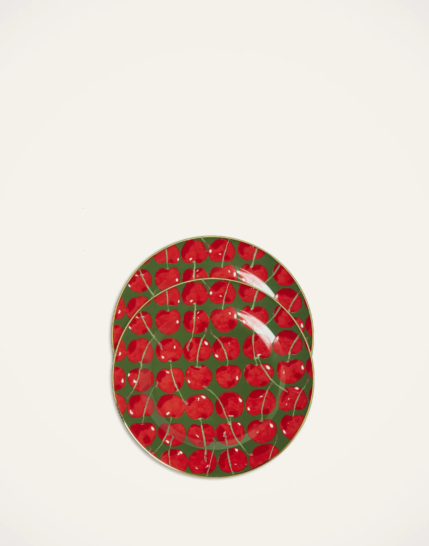 La DoubleJ Piatti Da Dessert & Piattini|Tavola<Dessert Plates Set Of 2Cherries Verde in Porcelain