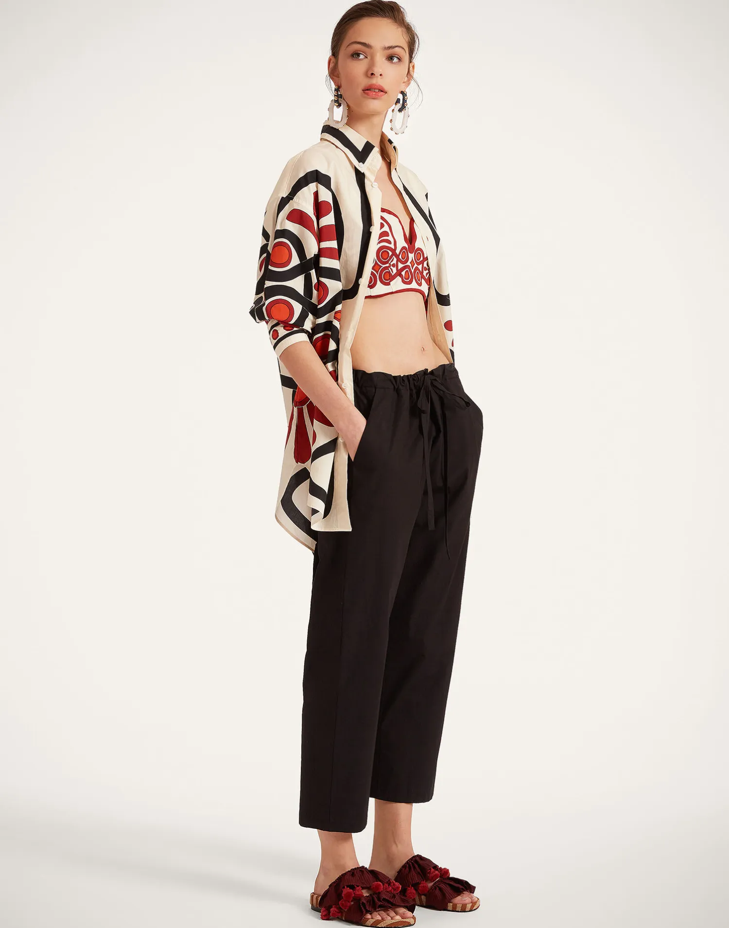 La DoubleJ Pantaloni E Shorts<Drawstring PantsSolid Black in Crisp Poplin