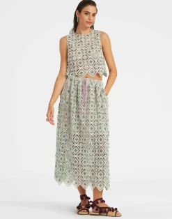 La DoubleJ Gonne<Drawstring SkirtAgua Cream in Macram&eacute;