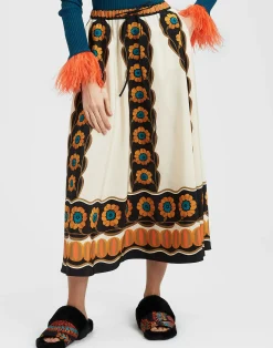 La DoubleJ Gonne<Drawstring SkirtDaisychain Plac&eacute;e Orange in Light Faille
