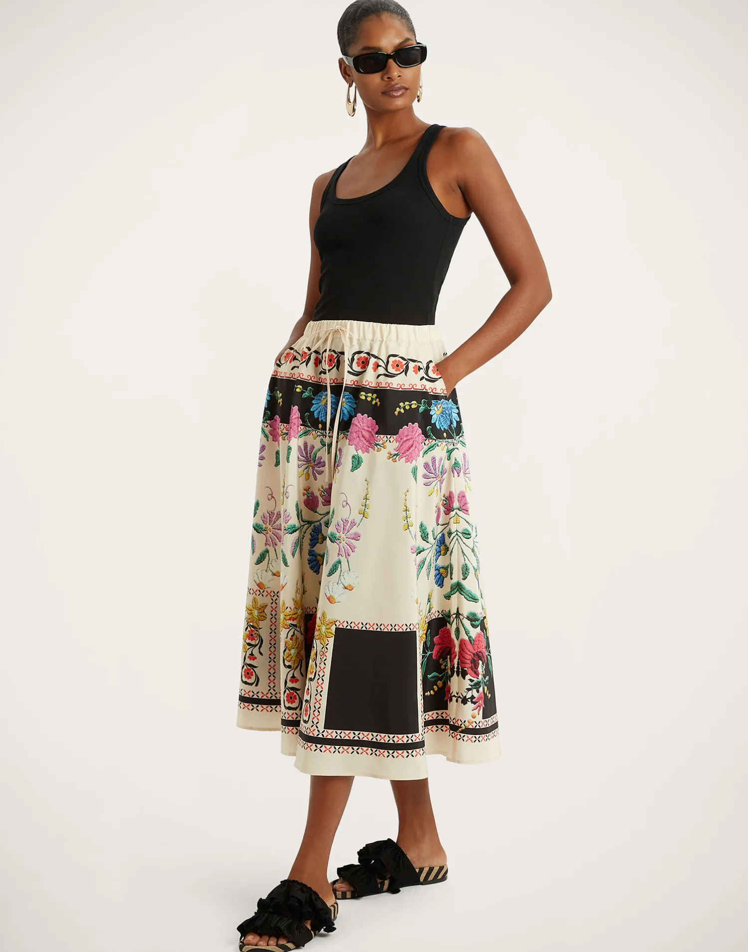 La DoubleJ Gonne<Drawstring SkirtPlaza Placée Ivory in Faille