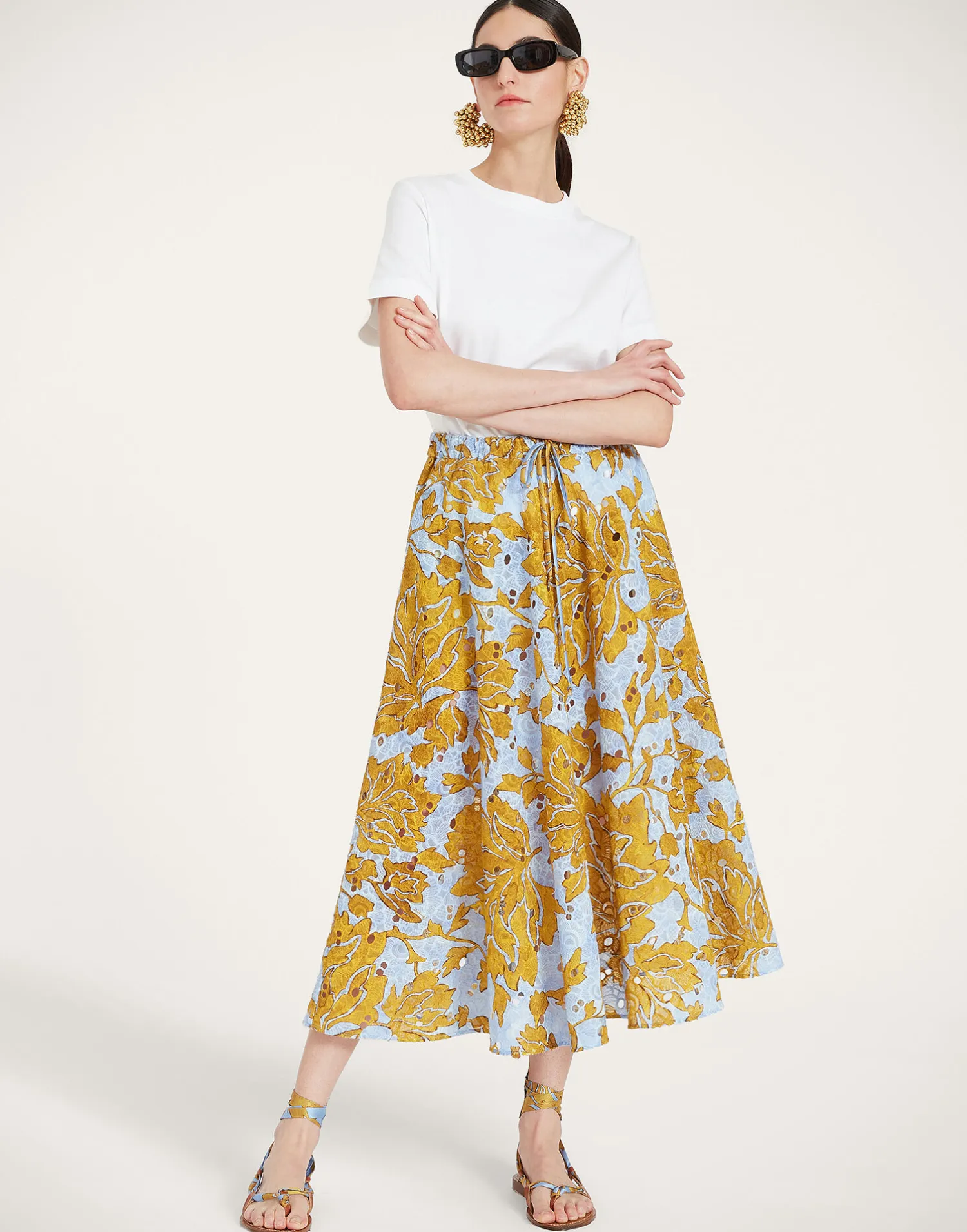 La DoubleJ Gonne<Drawstring SkirtTangle Light Blue in Printed Lace