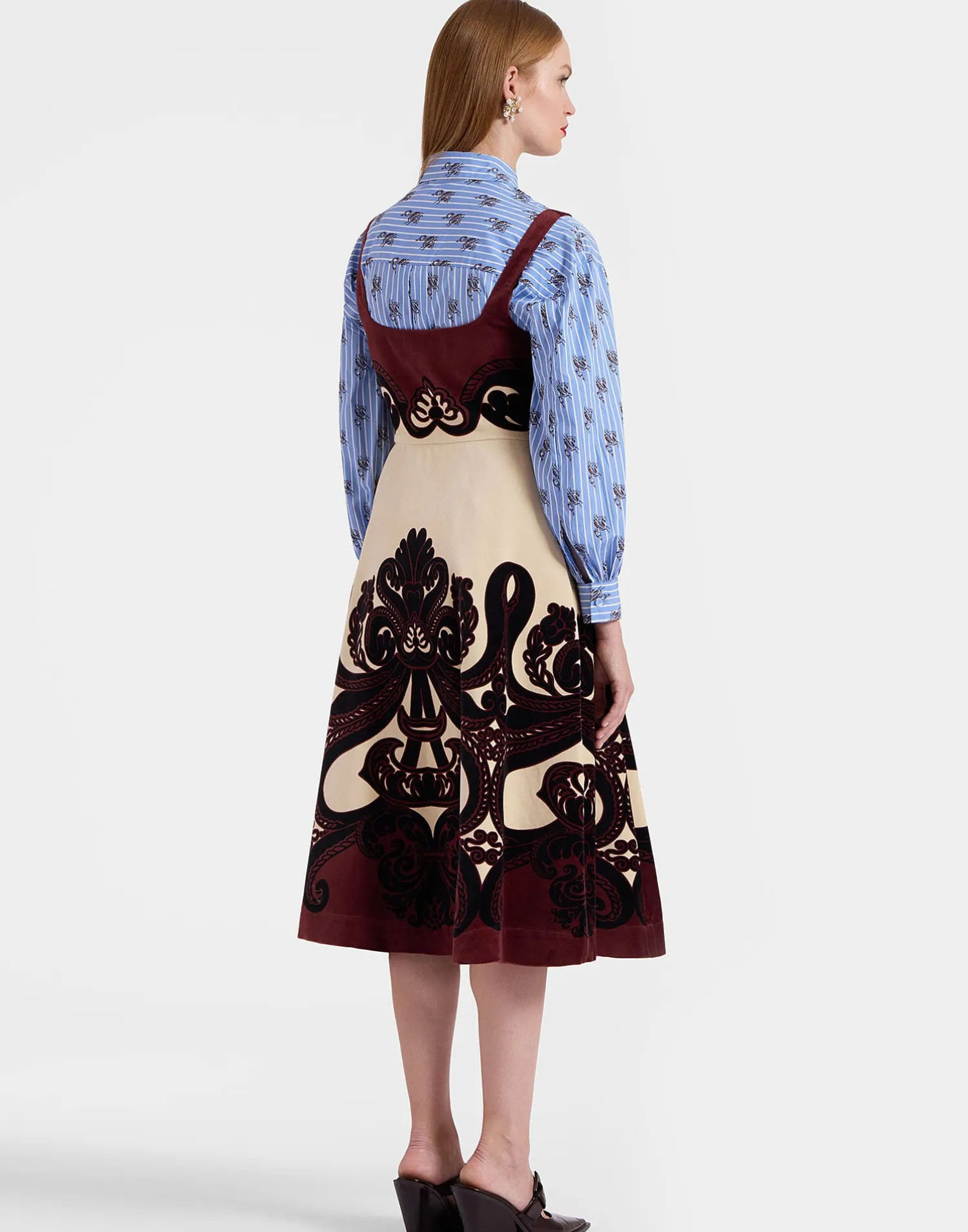 La DoubleJ Party Dressing<Ella Midi DressCorsini Placée Cream in Cotton Velvet