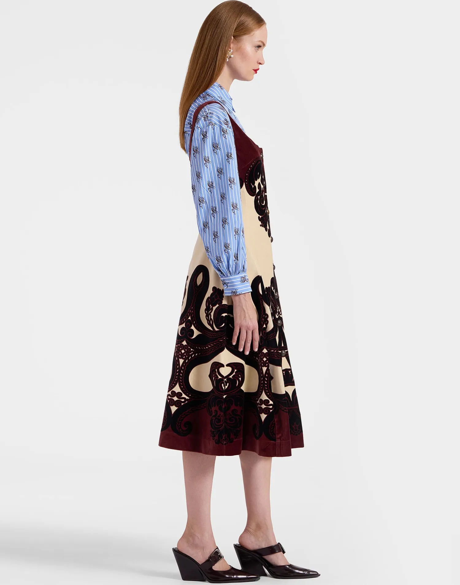 La DoubleJ Party Dressing<Ella Midi DressCorsini Placée Cream in Cotton Velvet