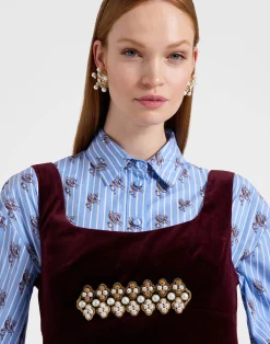 La DoubleJ Vestiti<Ella Mini DressSolid Burgundy in Cotton Velvet Embroidered