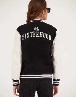 La DoubleJ Felpe E Magliette|Capispalla<Embroidered Sisterhood Varsity BomberSolid Black in Jersey
