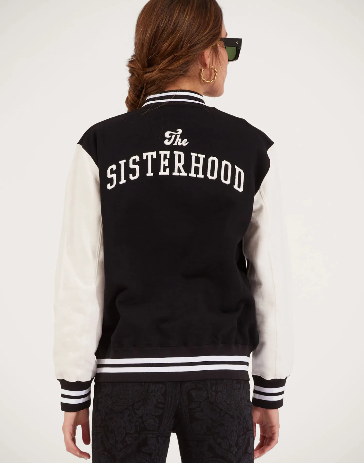 La DoubleJ Felpe E Magliette|Capispalla<Embroidered Sisterhood Varsity BomberSolid Black in Jersey