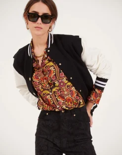 La DoubleJ Felpe E Magliette|Capispalla<Embroidered Sisterhood Varsity BomberSolid Black in Jersey