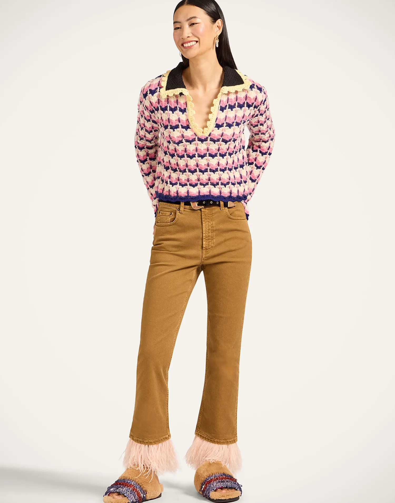 La DoubleJ Denim|Pantaloni E Shorts<Fancy Crop JeansKhaki in Denim With Feathers
