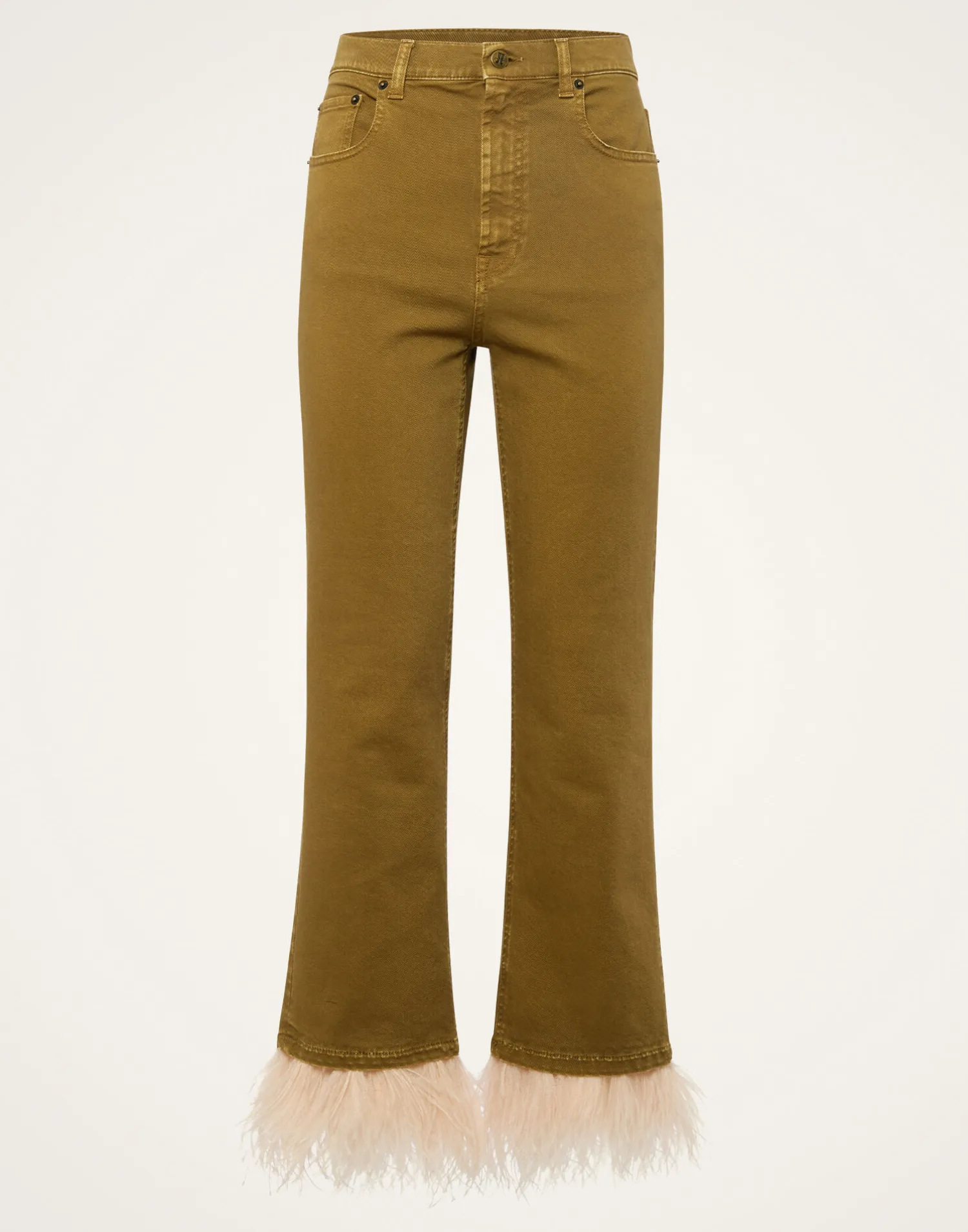 La DoubleJ Denim|Pantaloni E Shorts<Fancy Crop JeansKhaki in Denim With Feathers