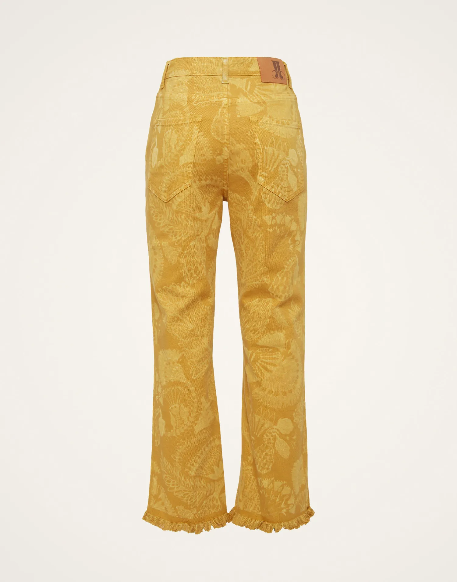 La DoubleJ Denim|Pantaloni E Shorts<Fancy Crop JeansSicomore Yellow in Laser-Printed Denim With Fringe