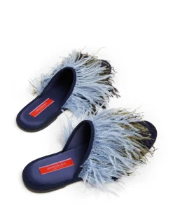 La DoubleJ Scarpe|Accessories<Feather SlippersSolid Acquamarine in Raso