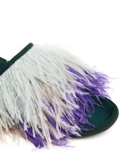 La DoubleJ Scarpe|Accessories<Feather SlippersSolid Green in Raso