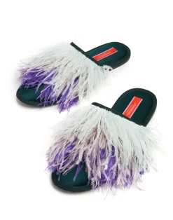 La DoubleJ Scarpe|Accessories<Feather SlippersSolid Green in Raso