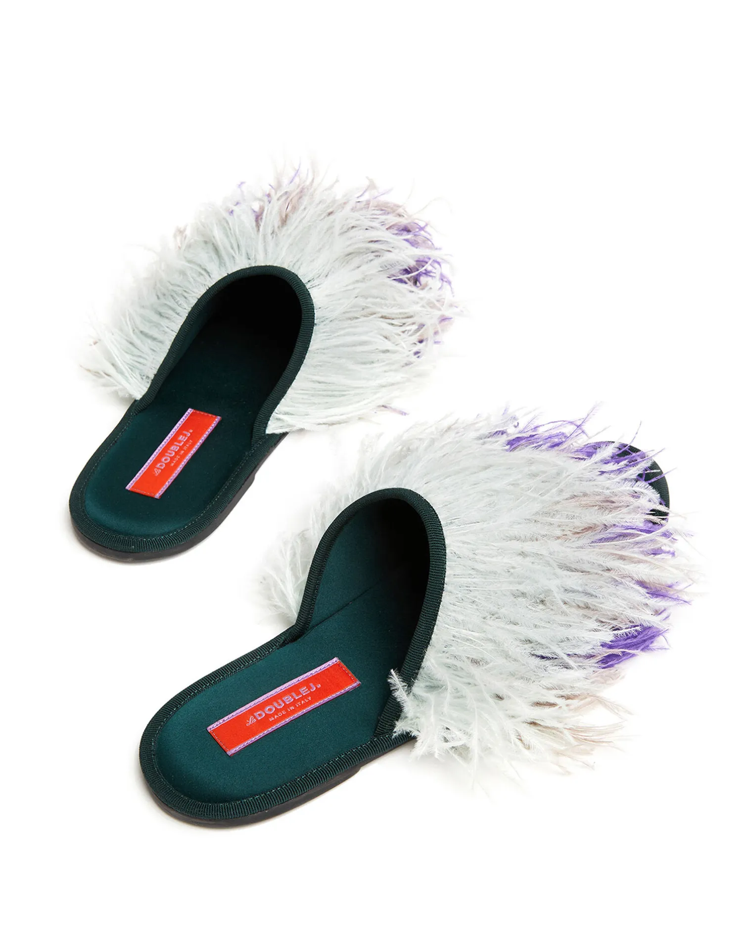La DoubleJ Scarpe|Accessories<Feather SlippersSolid Green in Raso