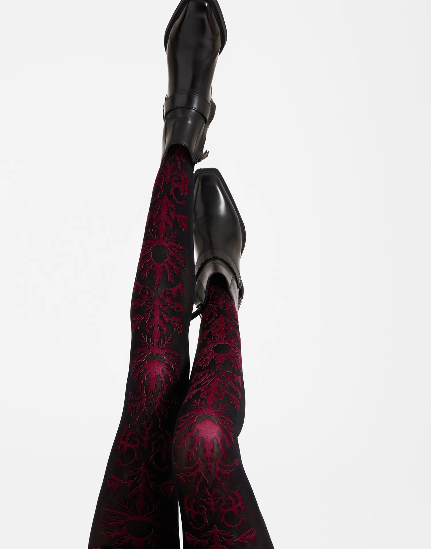La DoubleJ Piccoli Accessori|Accessories<Flocked TightsBlack & Red in Flocked Nylon