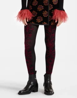 La DoubleJ Piccoli Accessori|Accessories<Flocked TightsBlack & Red in Flocked Nylon