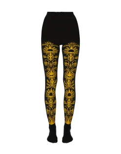 La DoubleJ Piccoli Accessori|Accessories<Flocked TightsBlack & Yellow in Flocked Nylon