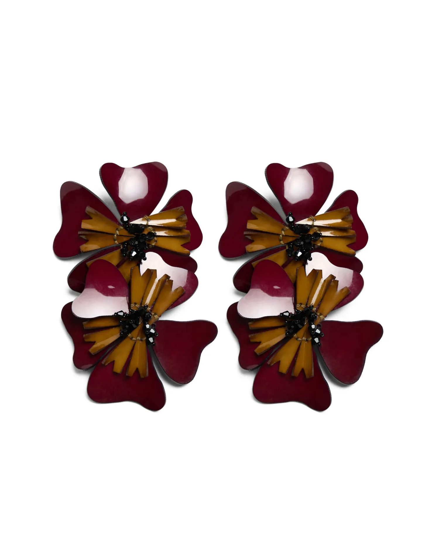La DoubleJ Bijoux|Accessories<Flora EarringsSolid Burgundy in Macro Pansy