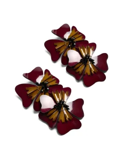 La DoubleJ Bijoux|Accessories<Flora EarringsSolid Burgundy in Macro Pansy