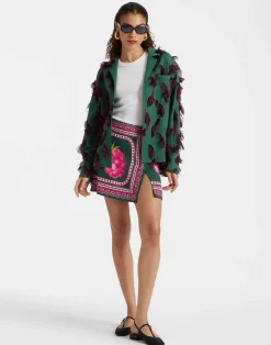 La DoubleJ Gonne<Foulard Mini SkirtLampone Placée Emerald in Envers Satin