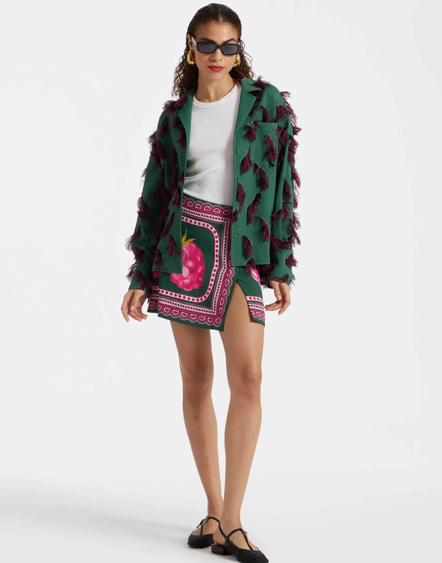La DoubleJ Gonne<Foulard Mini SkirtLampone Placée Emerald in Envers Satin