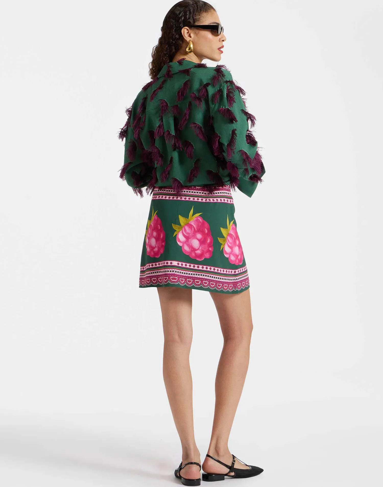 La DoubleJ Gonne<Foulard Mini SkirtLampone Placée Emerald in Envers Satin