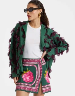 La DoubleJ Gonne<Foulard Mini SkirtLampone Placée Emerald in Envers Satin