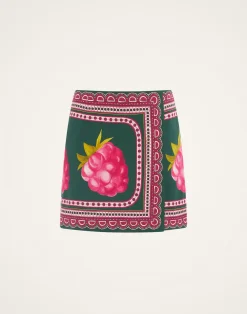 La DoubleJ Gonne<Foulard Mini SkirtLampone Placée Emerald in Envers Satin