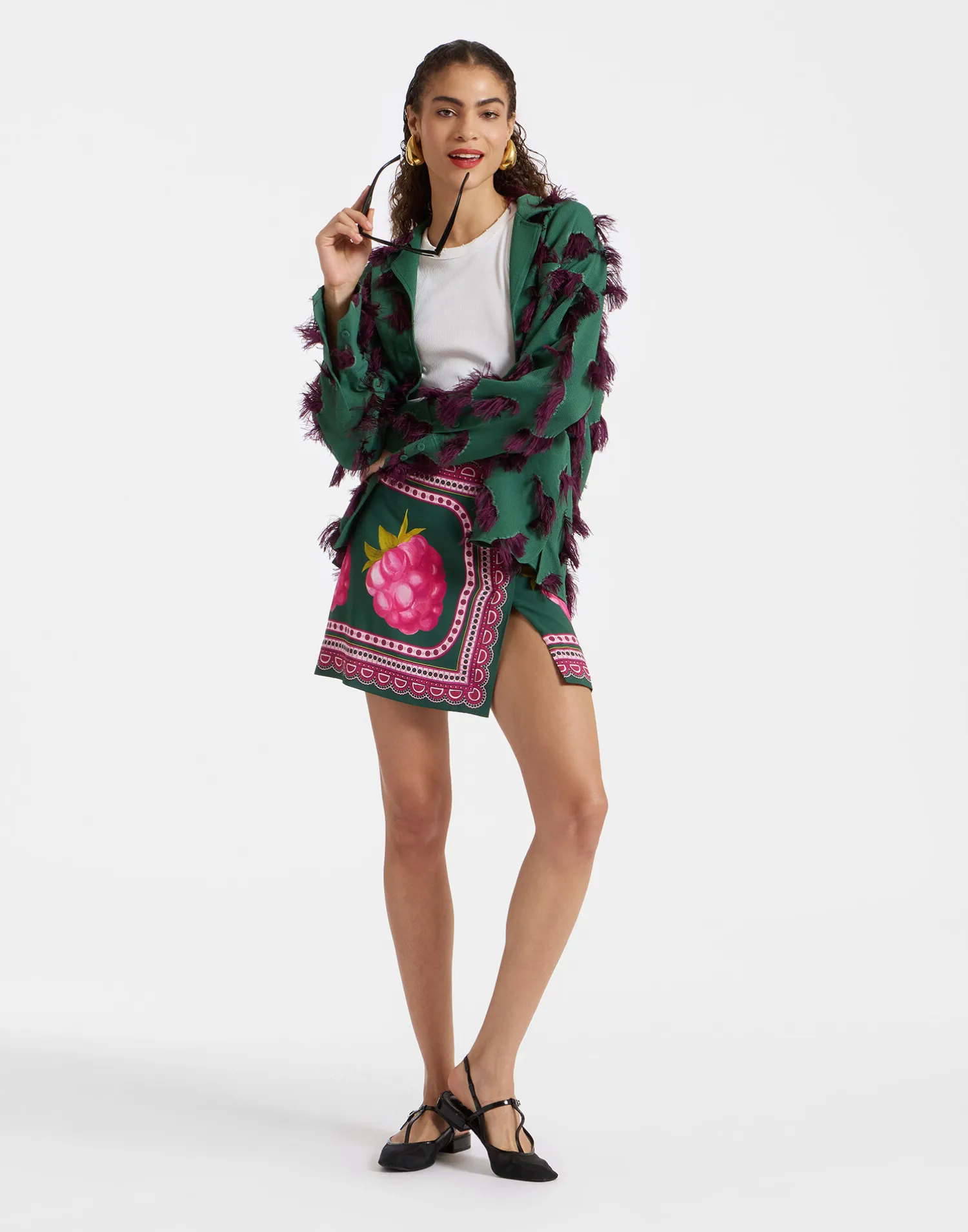 La DoubleJ Gonne<Foulard Mini SkirtLampone Placée Emerald in Envers Satin