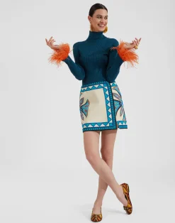 La DoubleJ Gonne<Foulard Mini SkirtLotus Placée Ivory in Stretch Cotton
