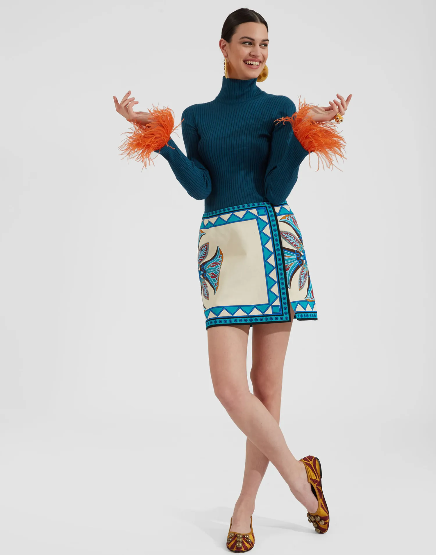 La DoubleJ Gonne<Foulard Mini SkirtLotus Placée Ivory in Stretch Cotton